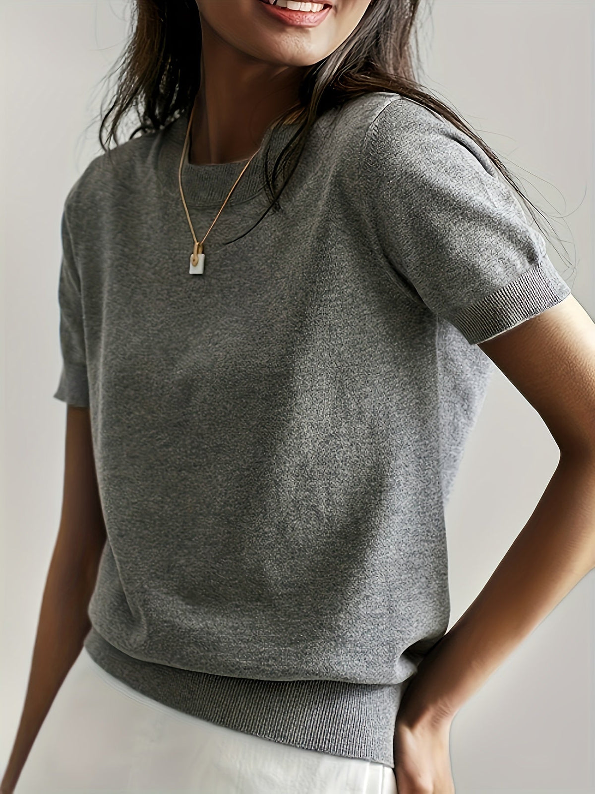 Sunniva | Damen Rundhals Kurzarm Strickpullover