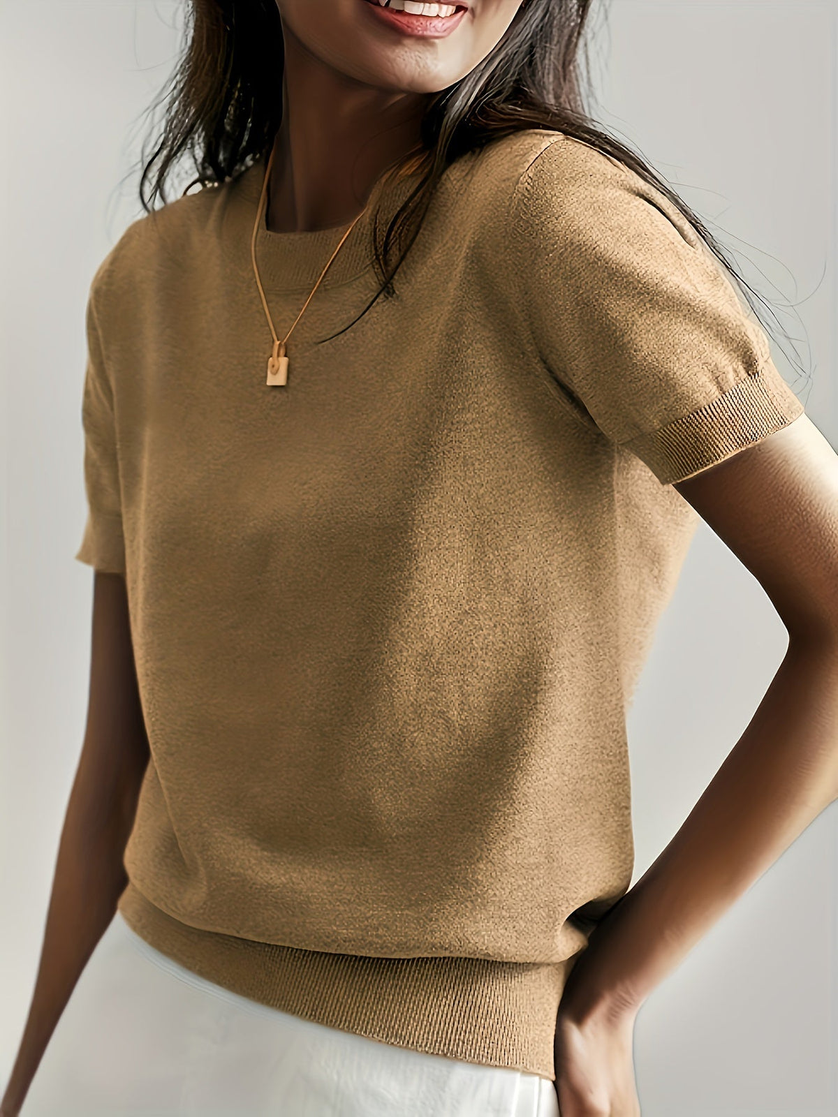 Sunniva | Damen Rundhals Kurzarm Strickpullover