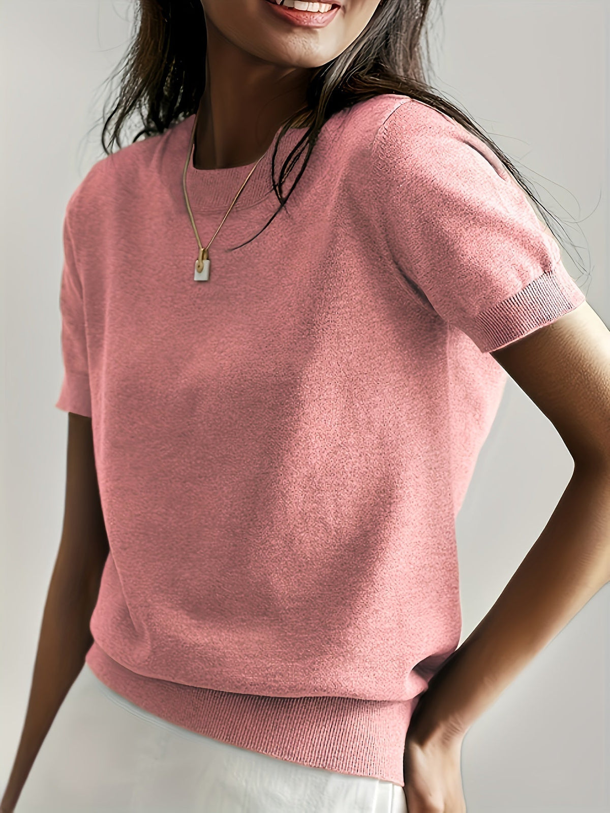 Sunniva | Damen Rundhals Kurzarm Strickpullover