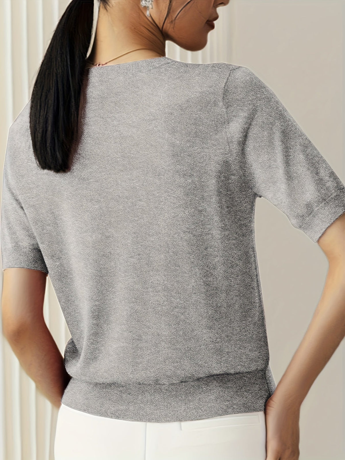 Sunniva | Damen Rundhals Kurzarm Strickpullover
