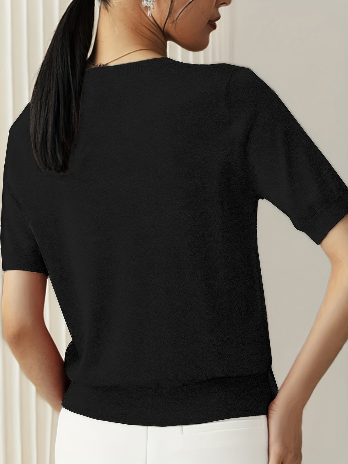 Sunniva | Damen Rundhals Kurzarm Strickpullover