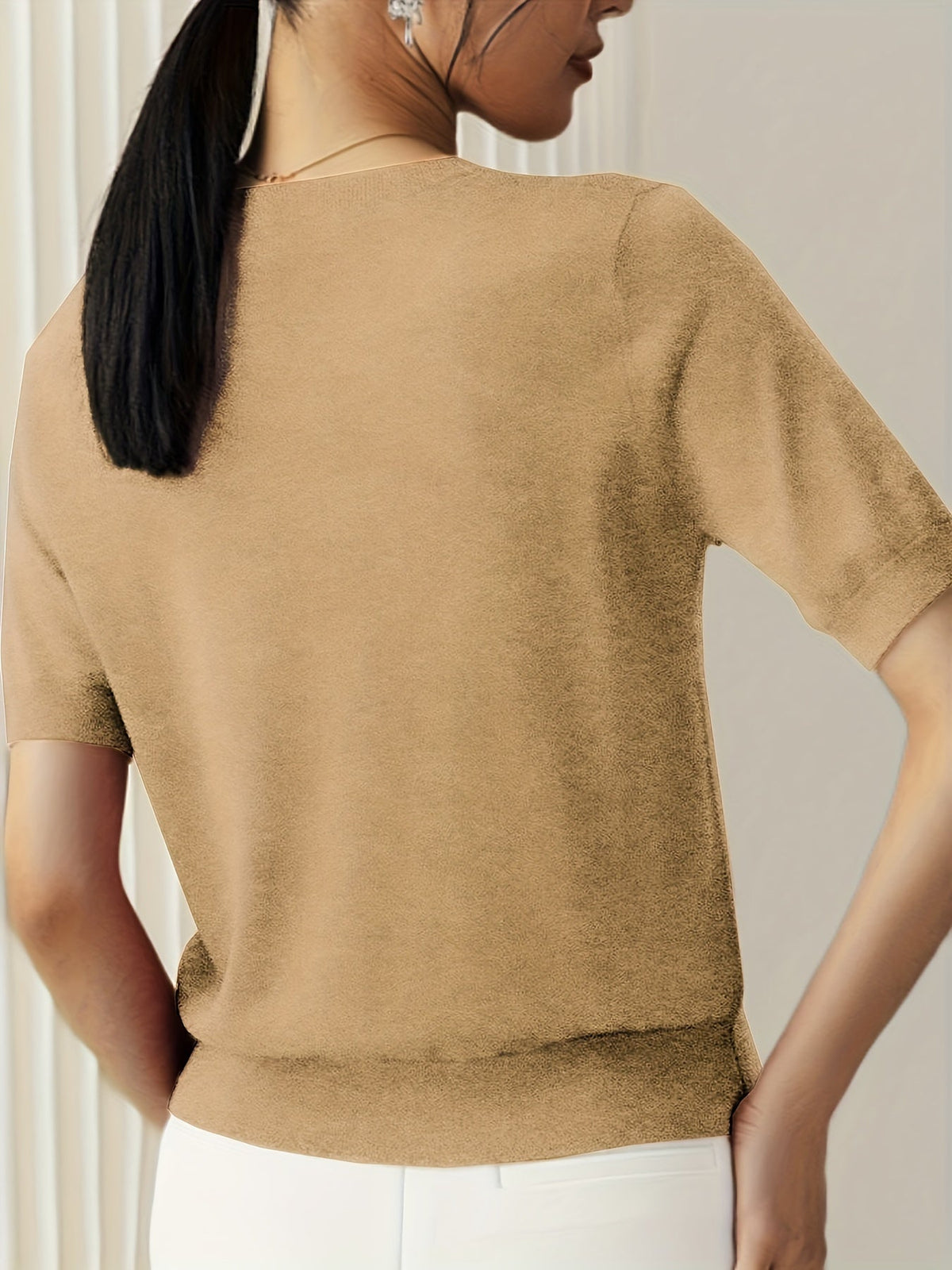 Sunniva | Damen Rundhals Kurzarm Strickpullover