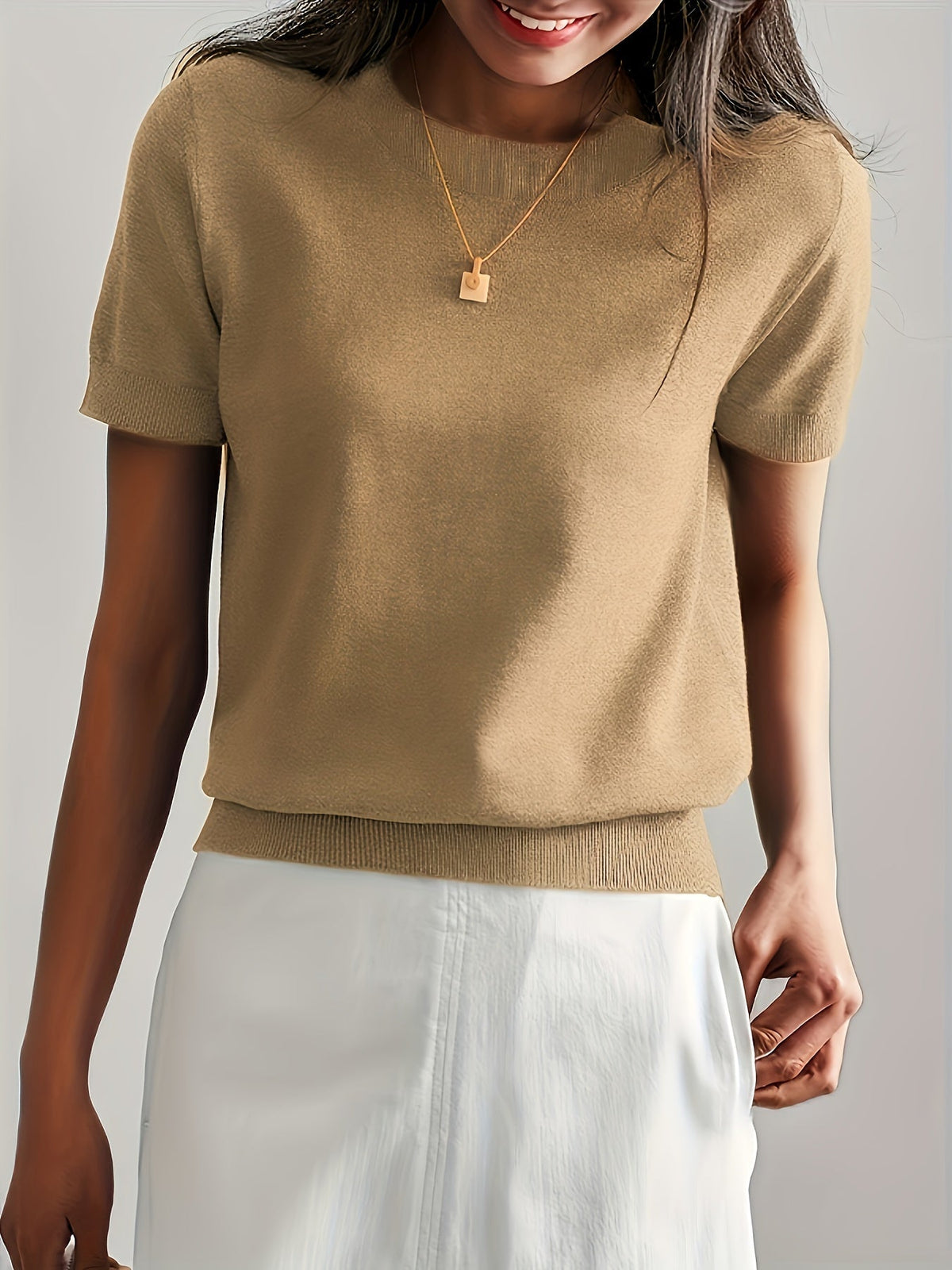 Sunniva | Damen Rundhals Kurzarm Strickpullover