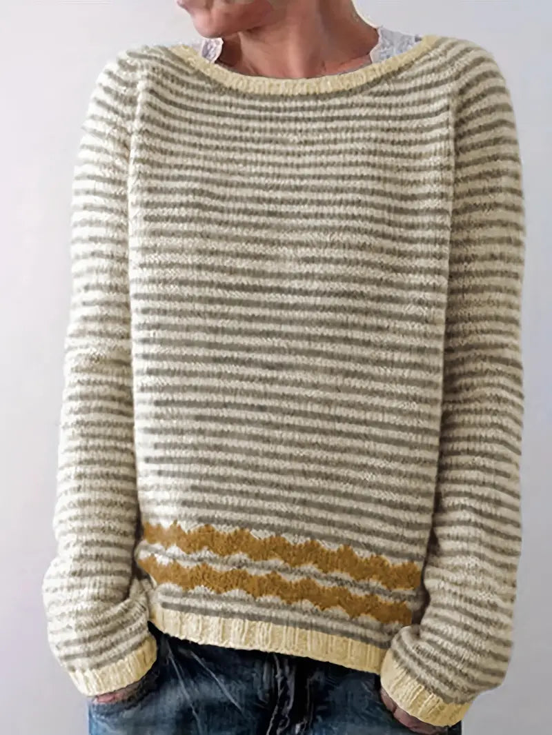 Svanhildr | Damen Rundhals Strickpullover mit Streifen