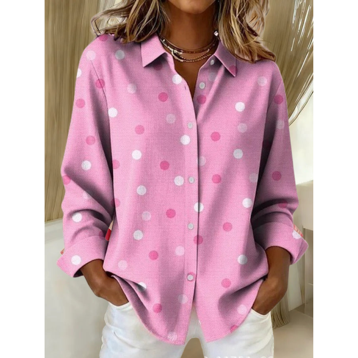 Skylar - Damen Freizeit Retro Pink Polka Dot Bluse