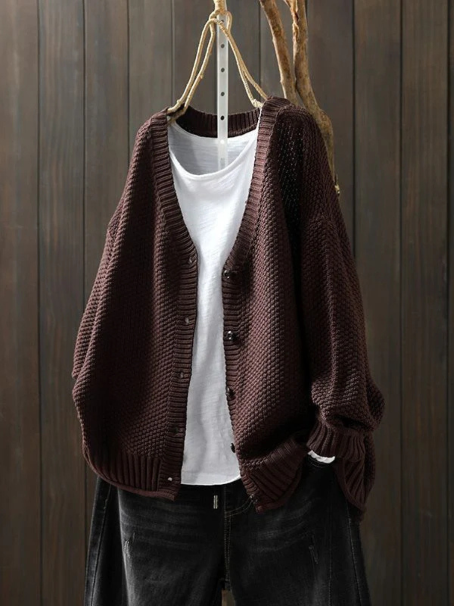 Thordula | Oversized Damen Strickjacke mit V-Ausschnitt