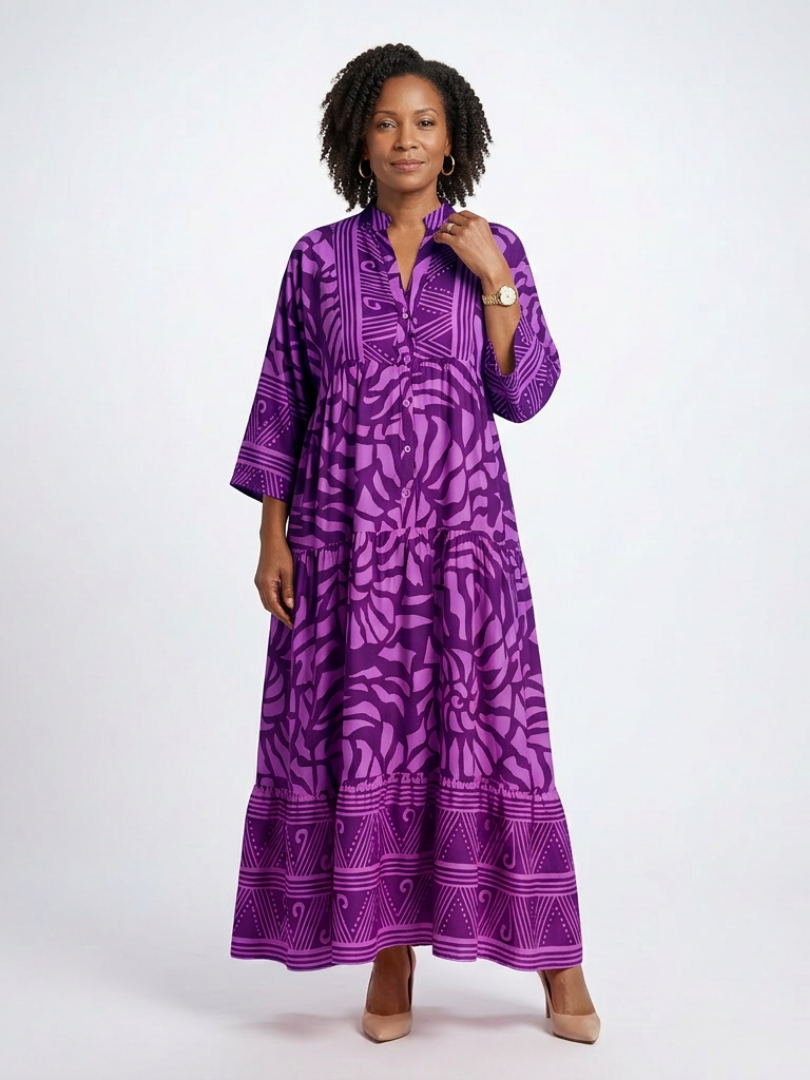 Marielle - Knopf-Front Midi-Kleid