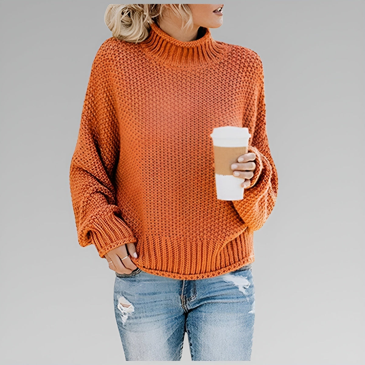 Ulfhild | Oversized Damen Strickpullover mit Stehkragen