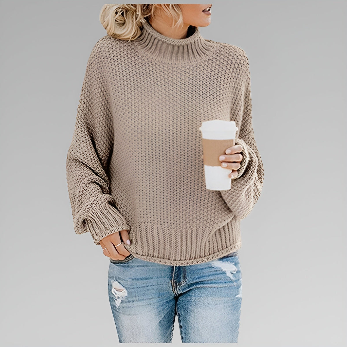 Ulfhild | Oversized Damen Strickpullover mit Stehkragen