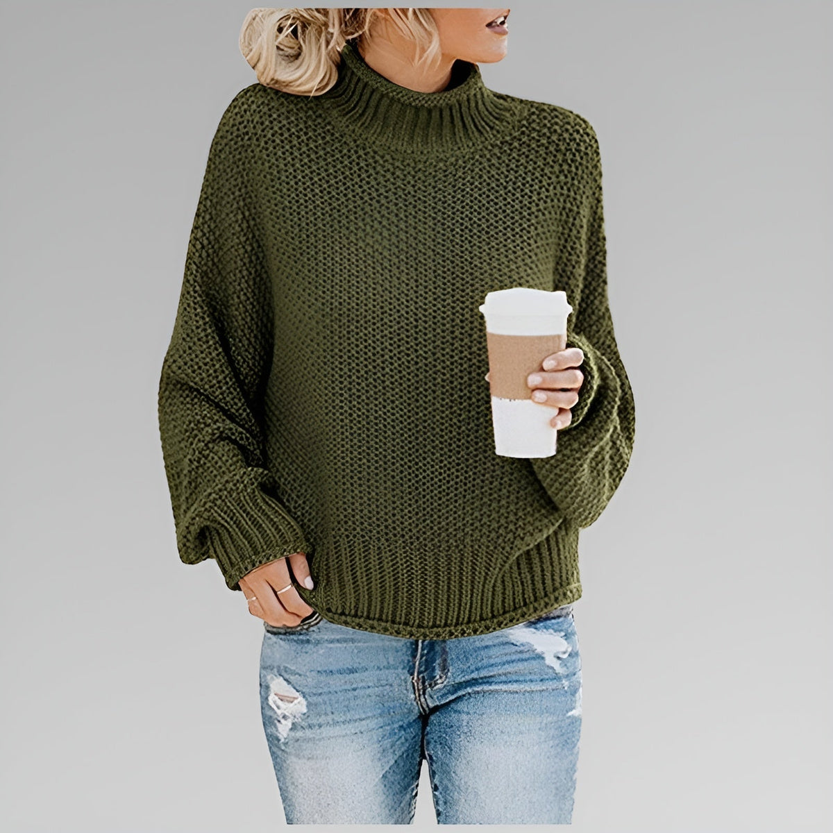 Ulfhild | Oversized Damen Strickpullover mit Stehkragen