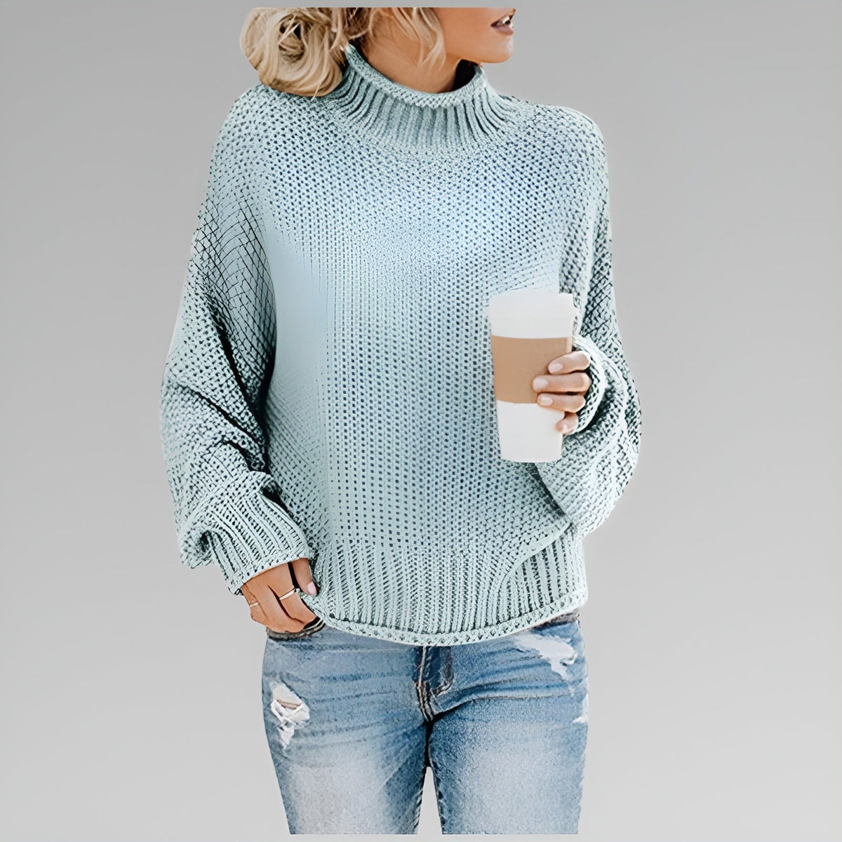 Ulfhild | Oversized Damen Strickpullover mit Stehkragen