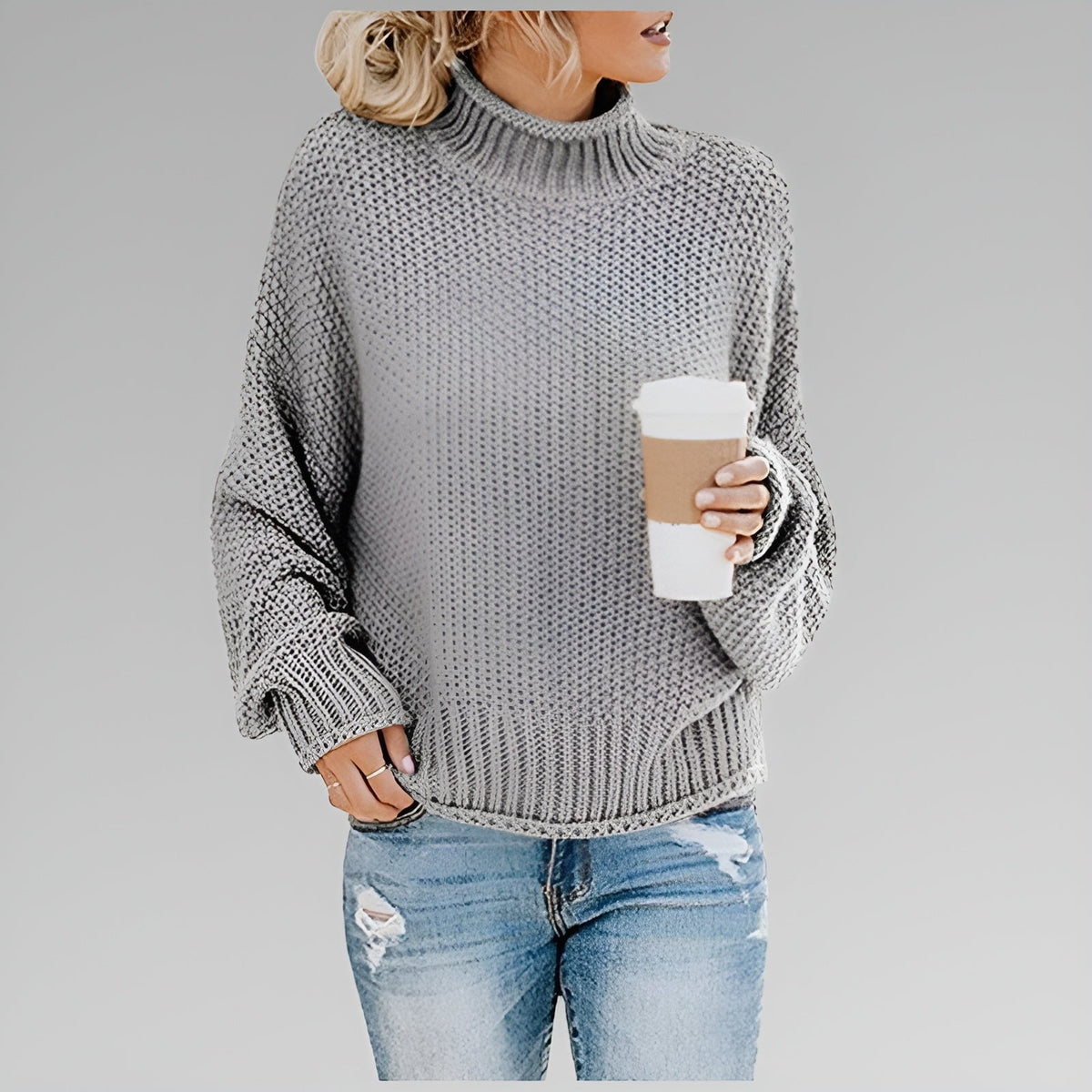 Ulfhild | Oversized Damen Strickpullover mit Stehkragen