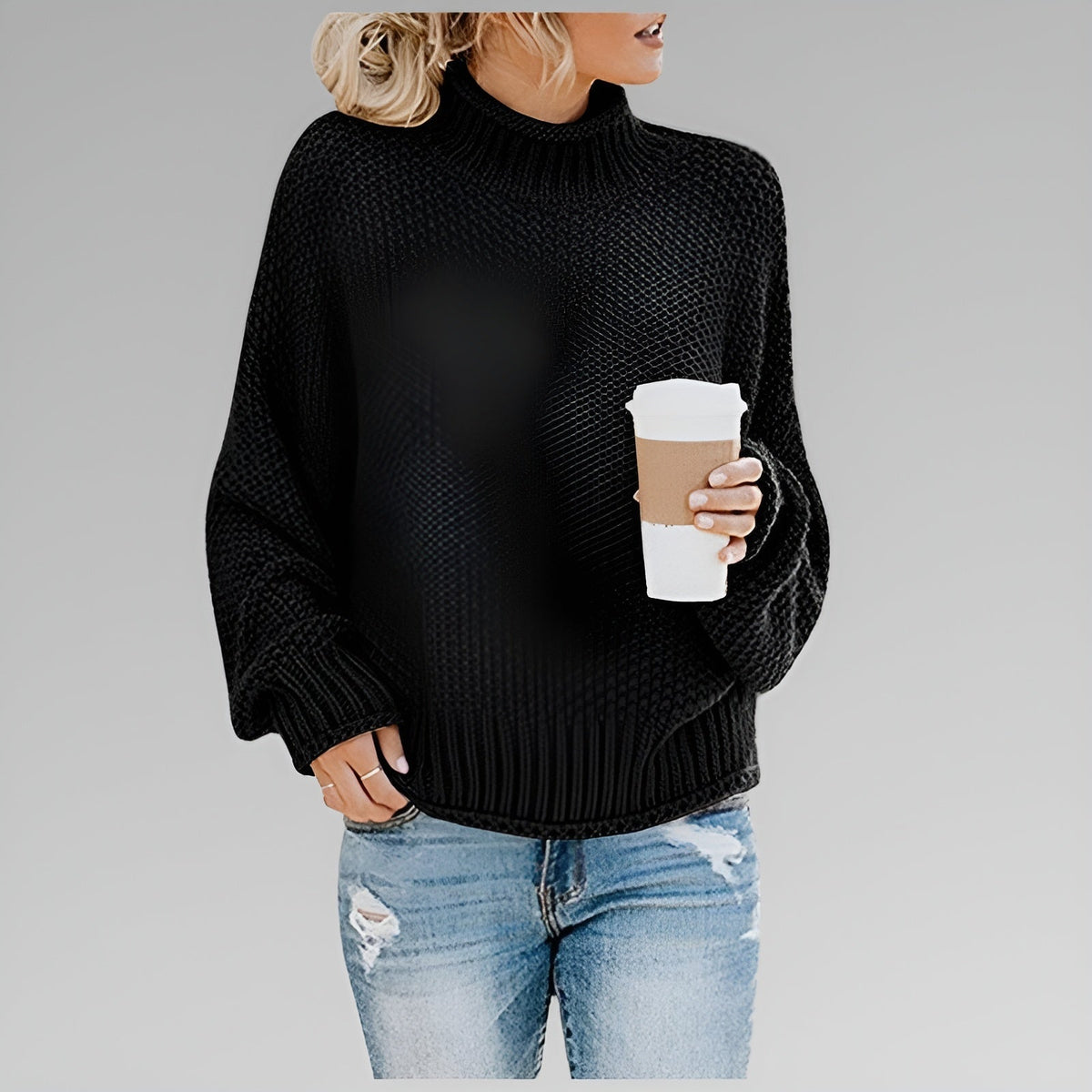Ulfhild | Oversized Damen Strickpullover mit Stehkragen