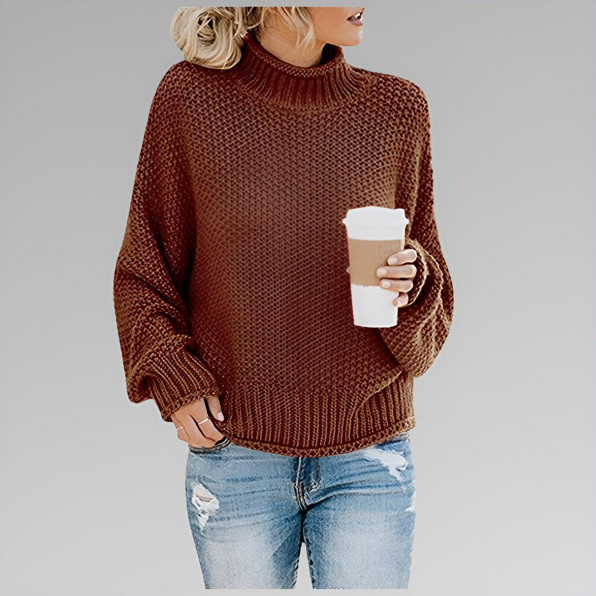 Ulfhild | Oversized Damen Strickpullover mit Stehkragen