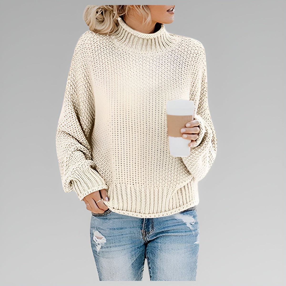 Ulfhild | Oversized Damen Strickpullover mit Stehkragen