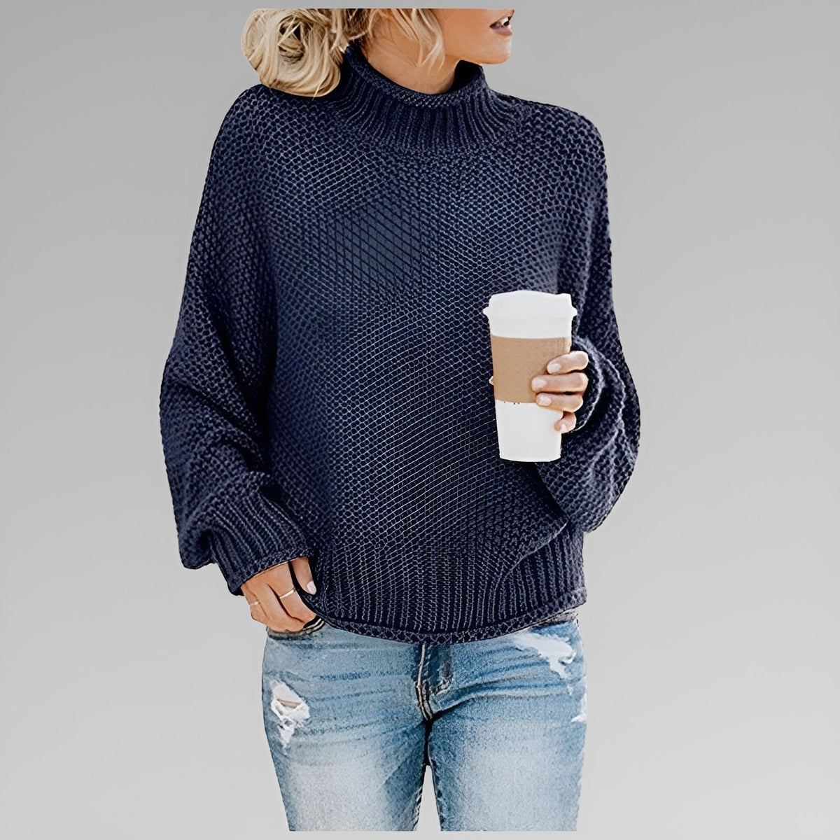 Ulfhild | Oversized Damen Strickpullover mit Stehkragen
