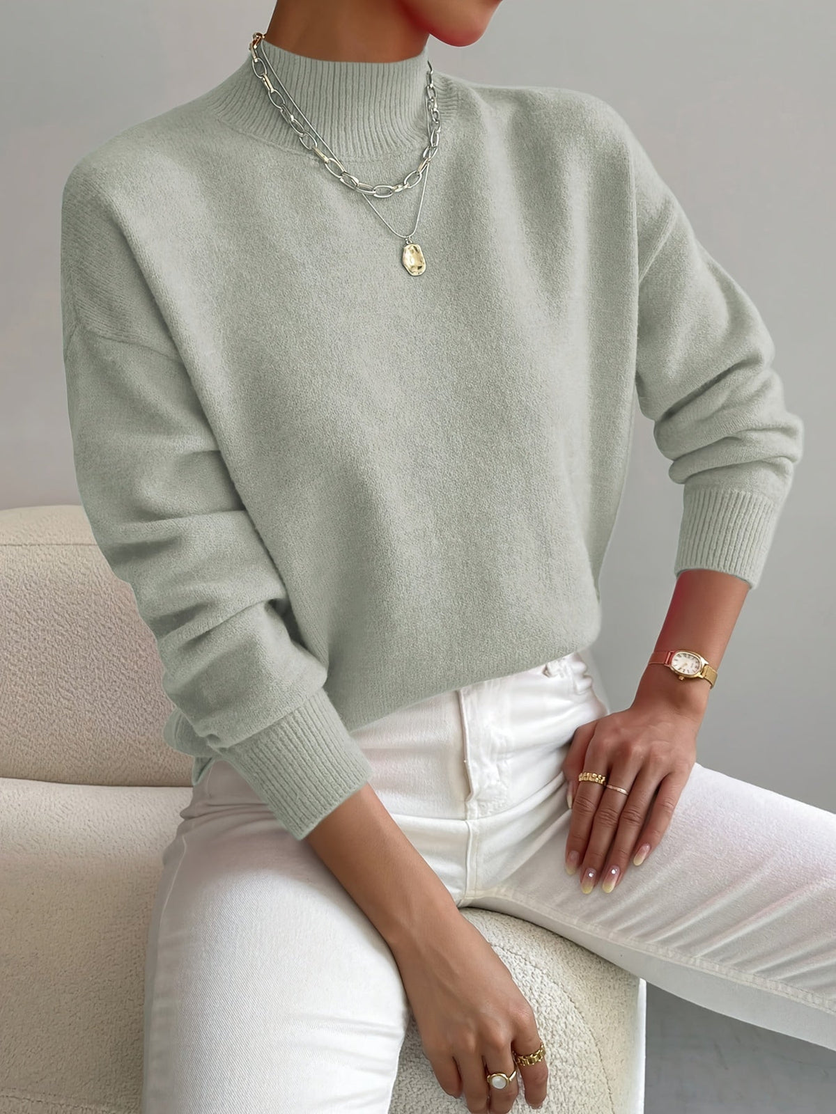 Valdborg | Damen Pullover mit Stehkragen aus Strick