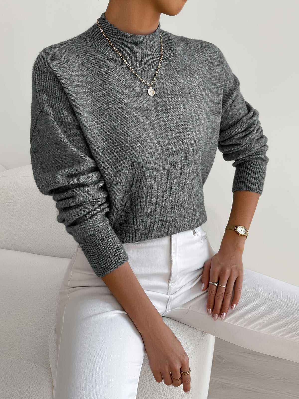 Valdborg | Damen Pullover mit Stehkragen aus Strick