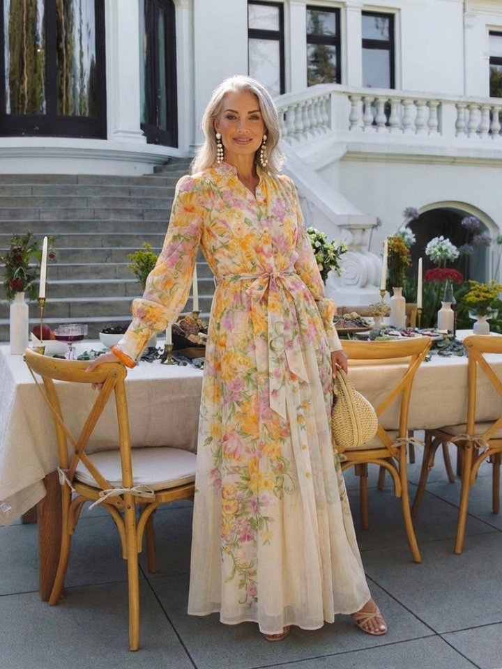 Cressida - Florales Maxikleid mit langen Ärmeln
