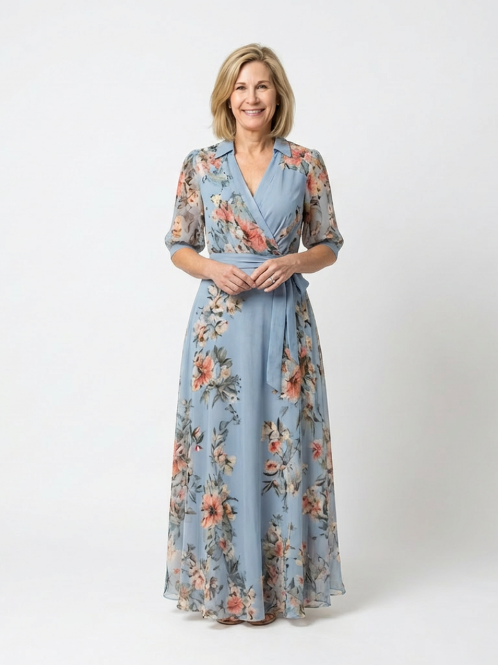 Elowen - Florales Wickel-V-Ausschnitt Maxikleid