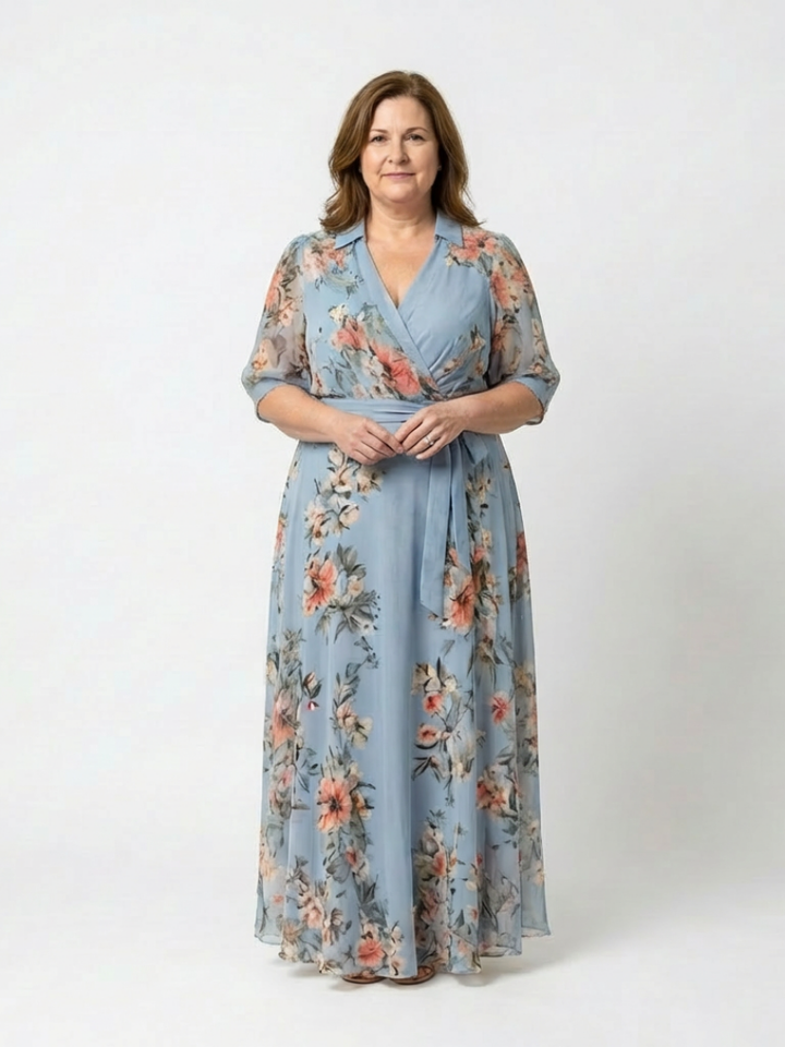Elowen - Florales Wickel-V-Ausschnitt Maxikleid