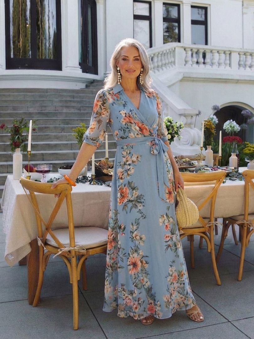 Elowen - Florales Wickel-V-Ausschnitt Maxikleid