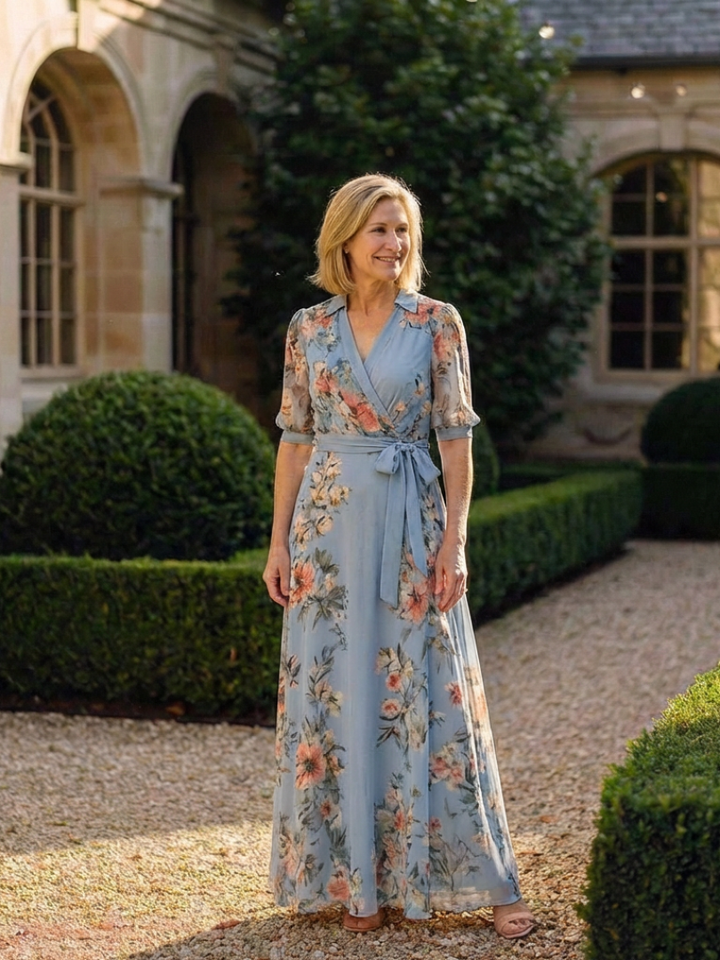 Elowen - Florales Wickel-V-Ausschnitt Maxikleid
