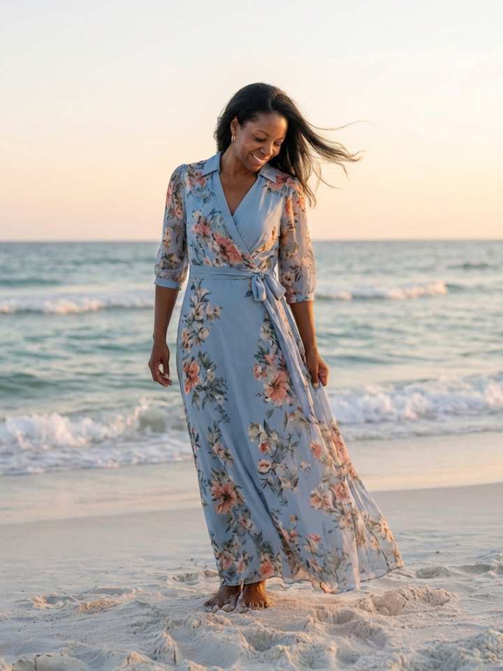 Elowen - Florales Wickel-V-Ausschnitt Maxikleid
