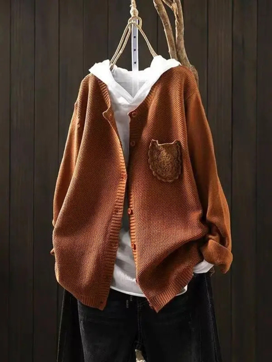 Welmina | Damen Oversized Strickjacke mit Knopfverschluss