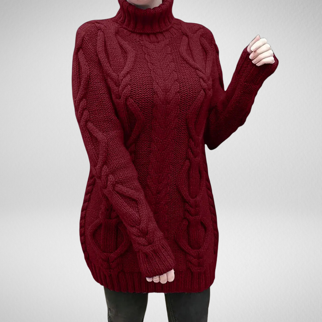 Wendeline | Damen Langarm Rollkragenpullover mit Zopfmuster