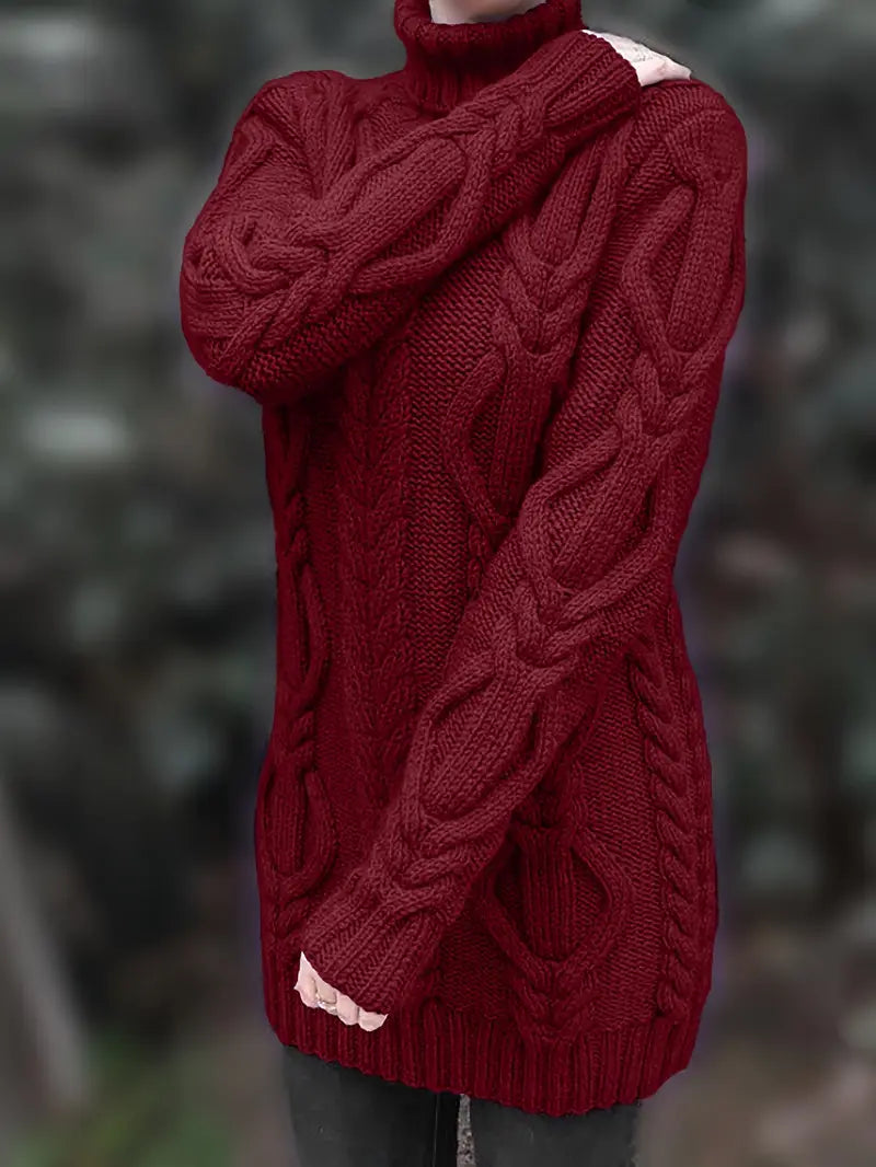 Wendeline | Damen Langarm Rollkragenpullover mit Zopfmuster