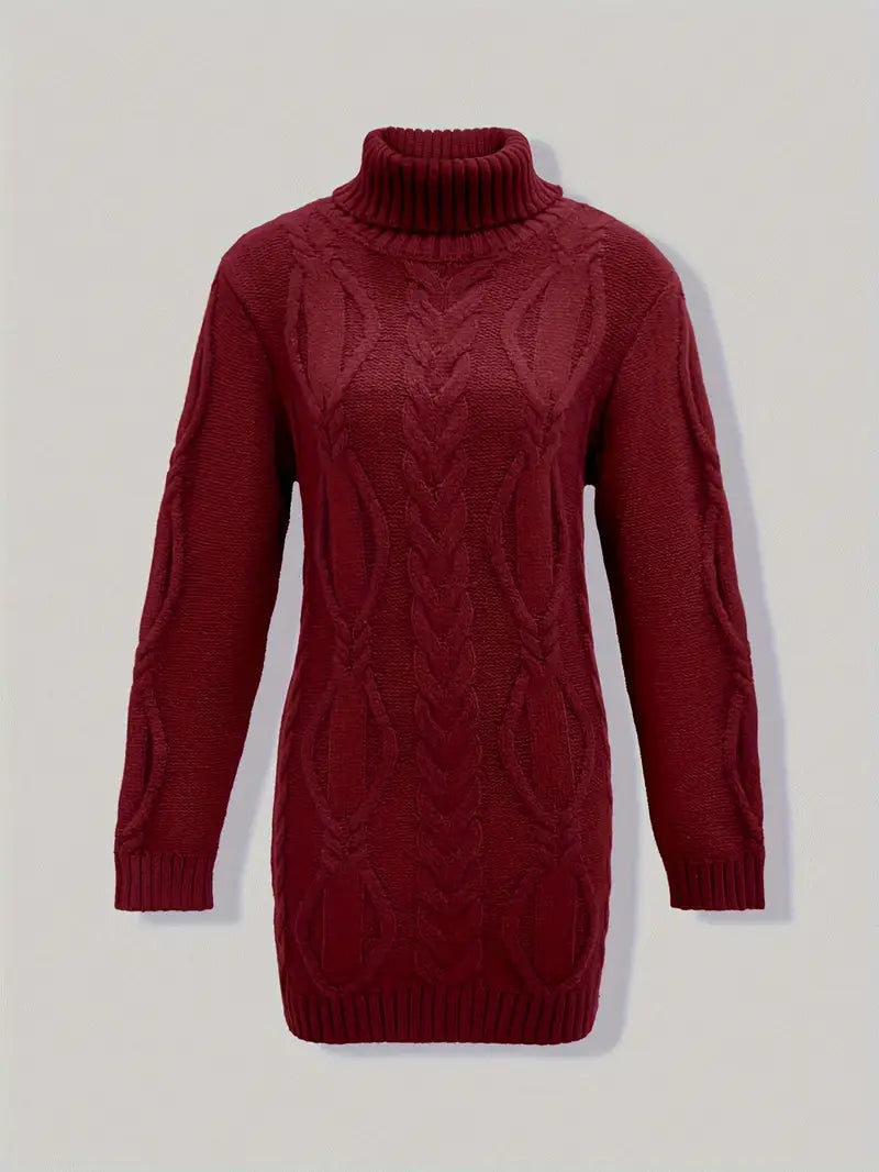 Wendeline | Damen Langarm Rollkragenpullover mit Zopfmuster