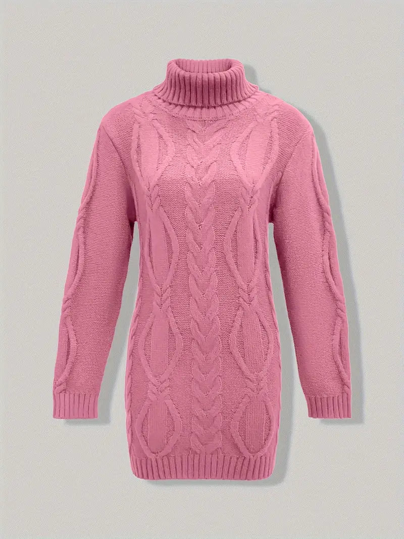 Wendeline | Damen Langarm Rollkragenpullover mit Zopfmuster