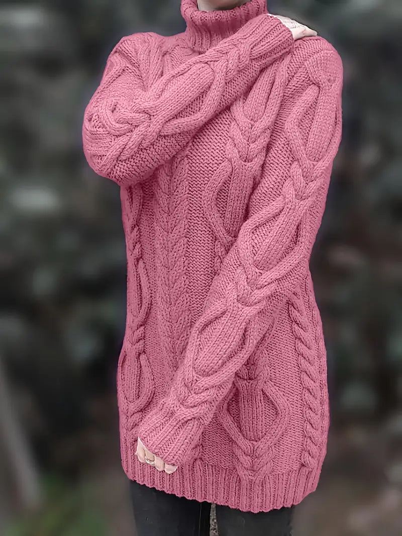 Wendeline | Damen Langarm Rollkragenpullover mit Zopfmuster
