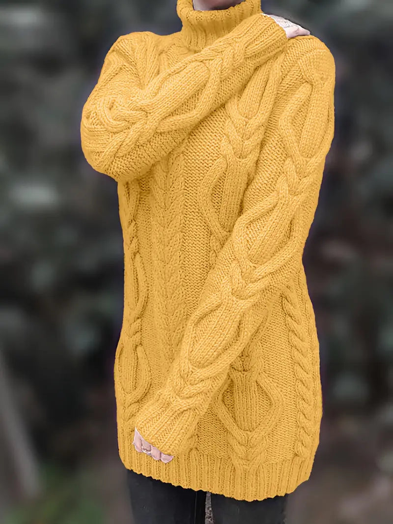 Wendeline | Damen Langarm Rollkragenpullover mit Zopfmuster