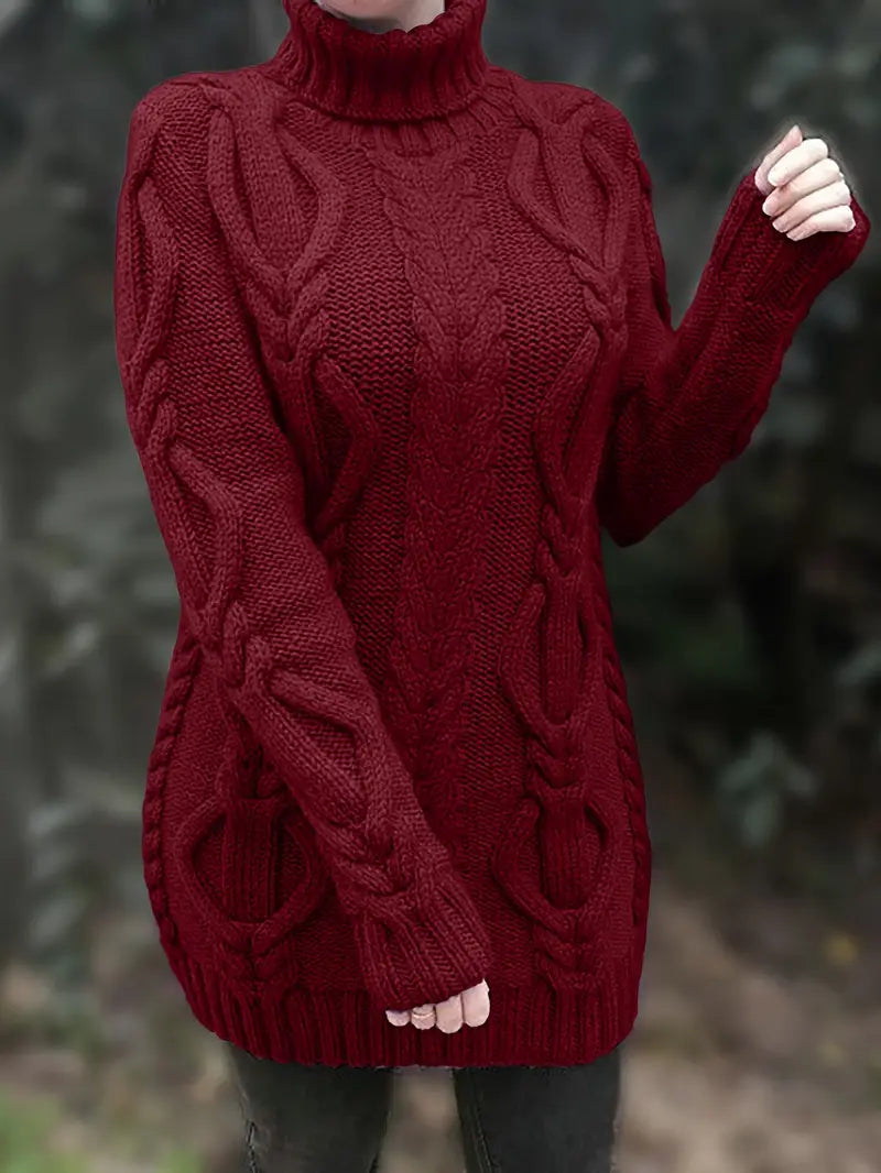 Wendeline | Damen Langarm Rollkragenpullover mit Zopfmuster