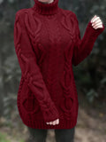 Wendeline | Damen Langarm Rollkragenpullover mit Zopfmuster