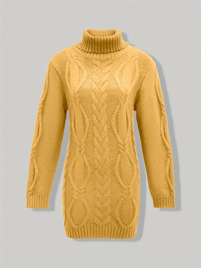 Wendeline | Damen Langarm Rollkragenpullover mit Zopfmuster