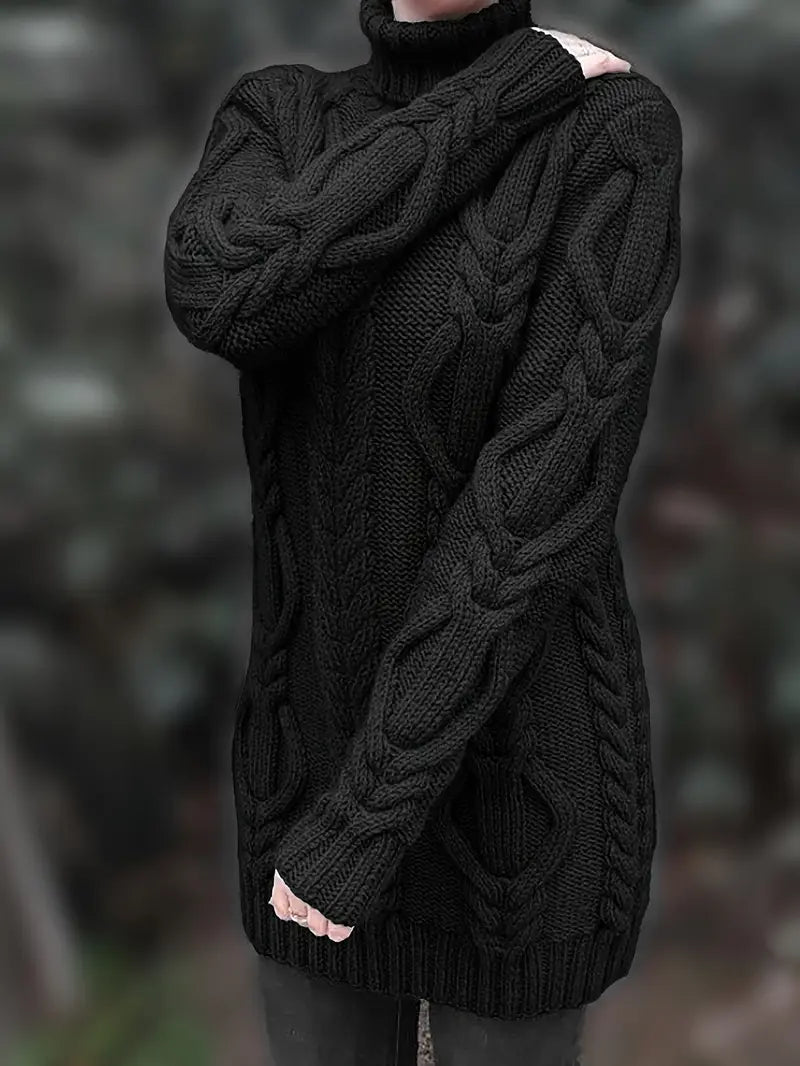 Wendeline | Damen Langarm Rollkragenpullover mit Zopfmuster