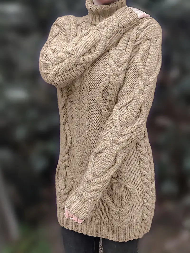 Wendeline | Damen Langarm Rollkragenpullover mit Zopfmuster