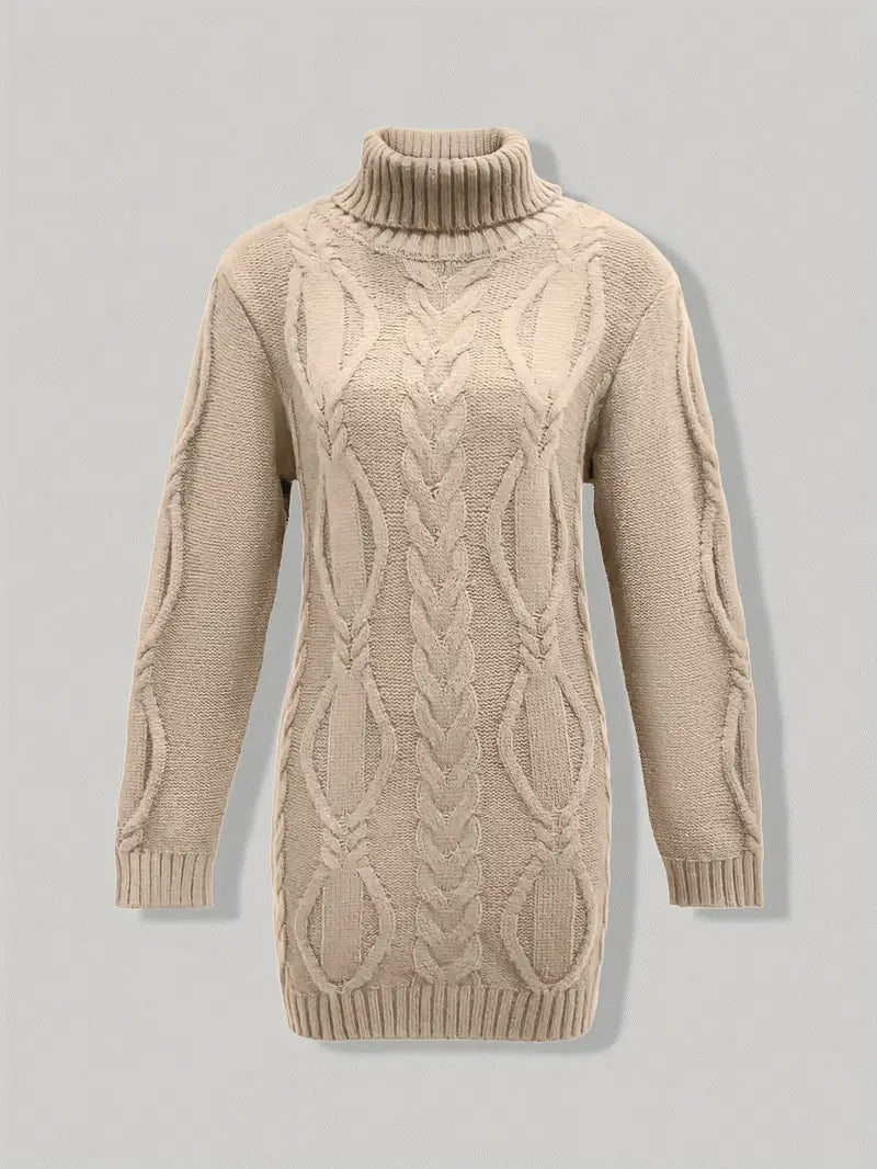 Wendeline | Damen Langarm Rollkragenpullover mit Zopfmuster