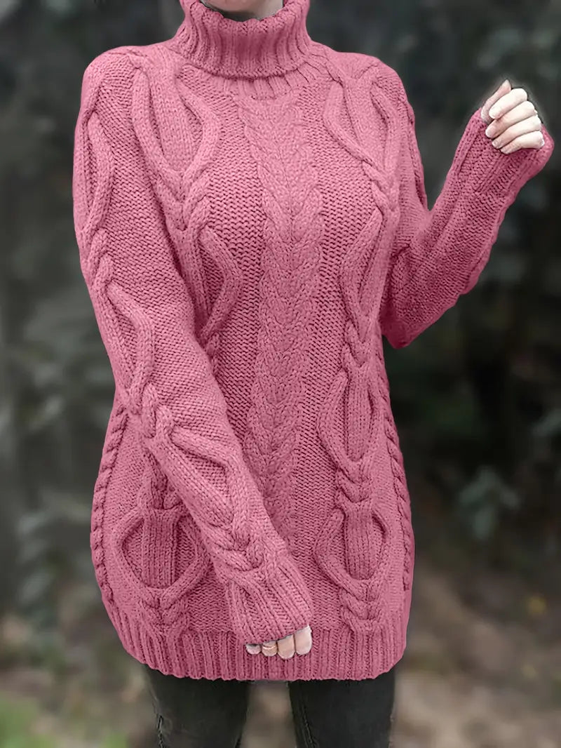 Wendeline | Damen Langarm Rollkragenpullover mit Zopfmuster