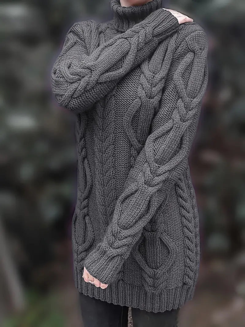 Wendeline | Damen Langarm Rollkragenpullover mit Zopfmuster