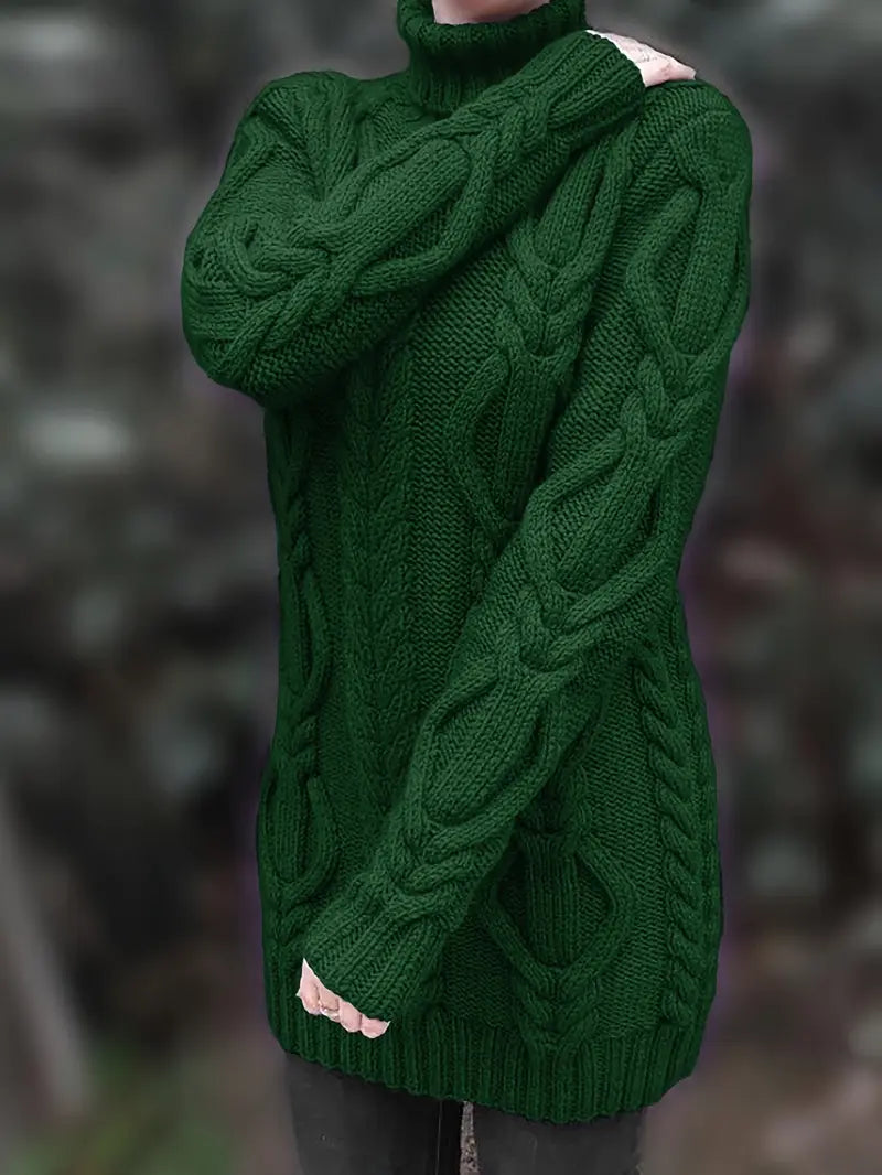 Wendeline | Damen Langarm Rollkragenpullover mit Zopfmuster