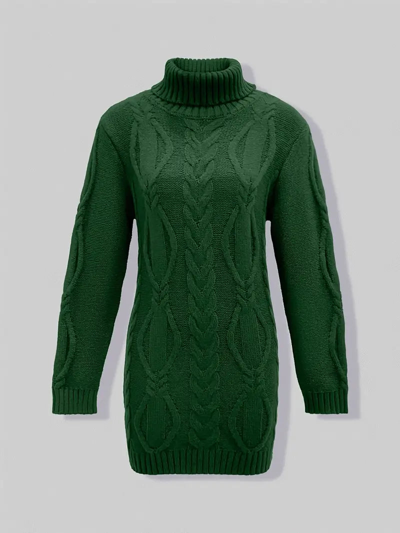 Wendeline | Damen Langarm Rollkragenpullover mit Zopfmuster