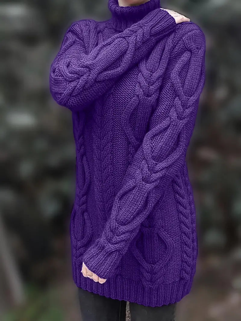 Wendeline | Damen Langarm Rollkragenpullover mit Zopfmuster
