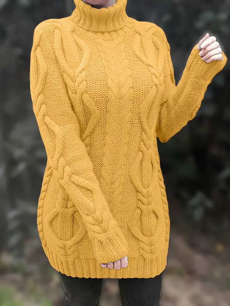 Wendeline | Damen Langarm Rollkragenpullover mit Zopfmuster