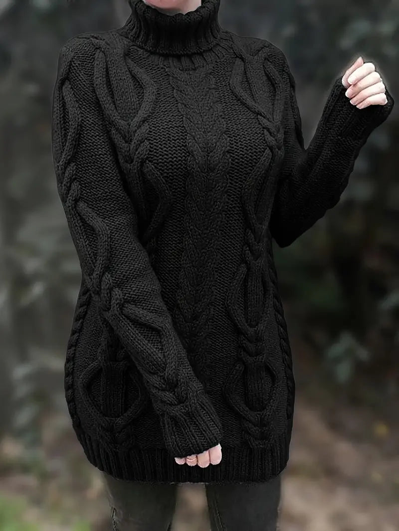 Wendeline | Damen Langarm Rollkragenpullover mit Zopfmuster