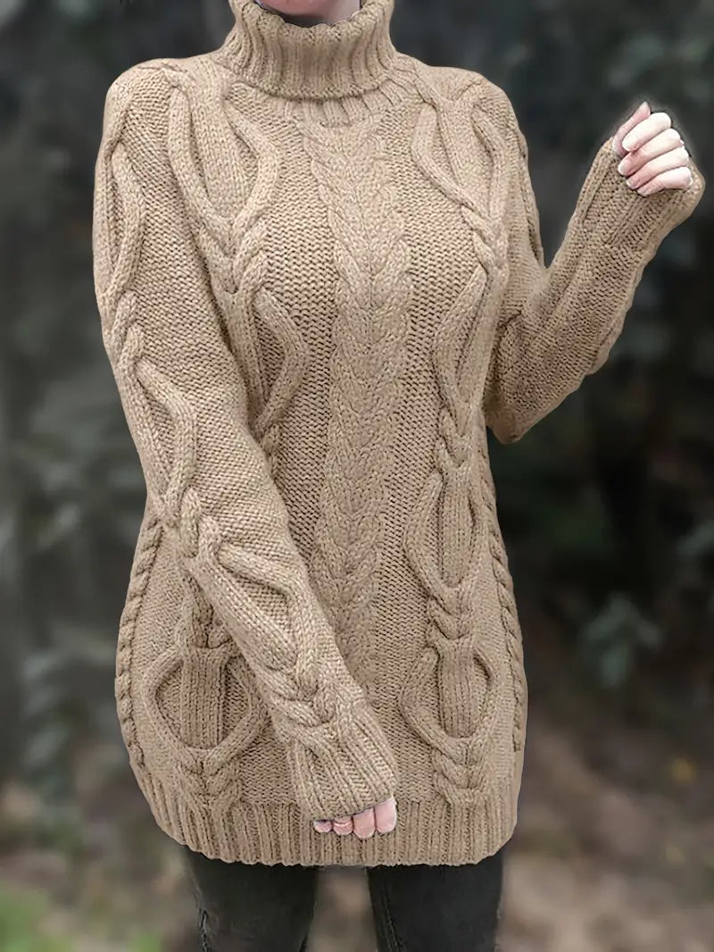 Wendeline | Damen Langarm Rollkragenpullover mit Zopfmuster