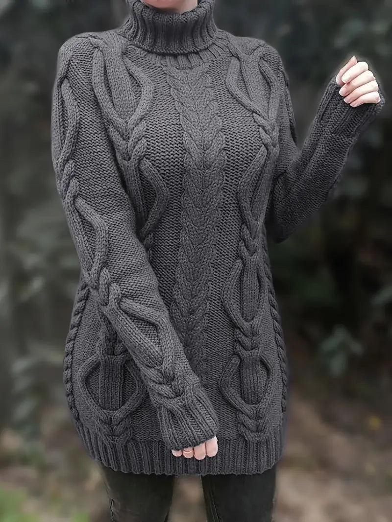 Wendeline | Damen Langarm Rollkragenpullover mit Zopfmuster